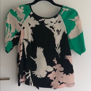 Tibi floral print silk short sleeve top 0